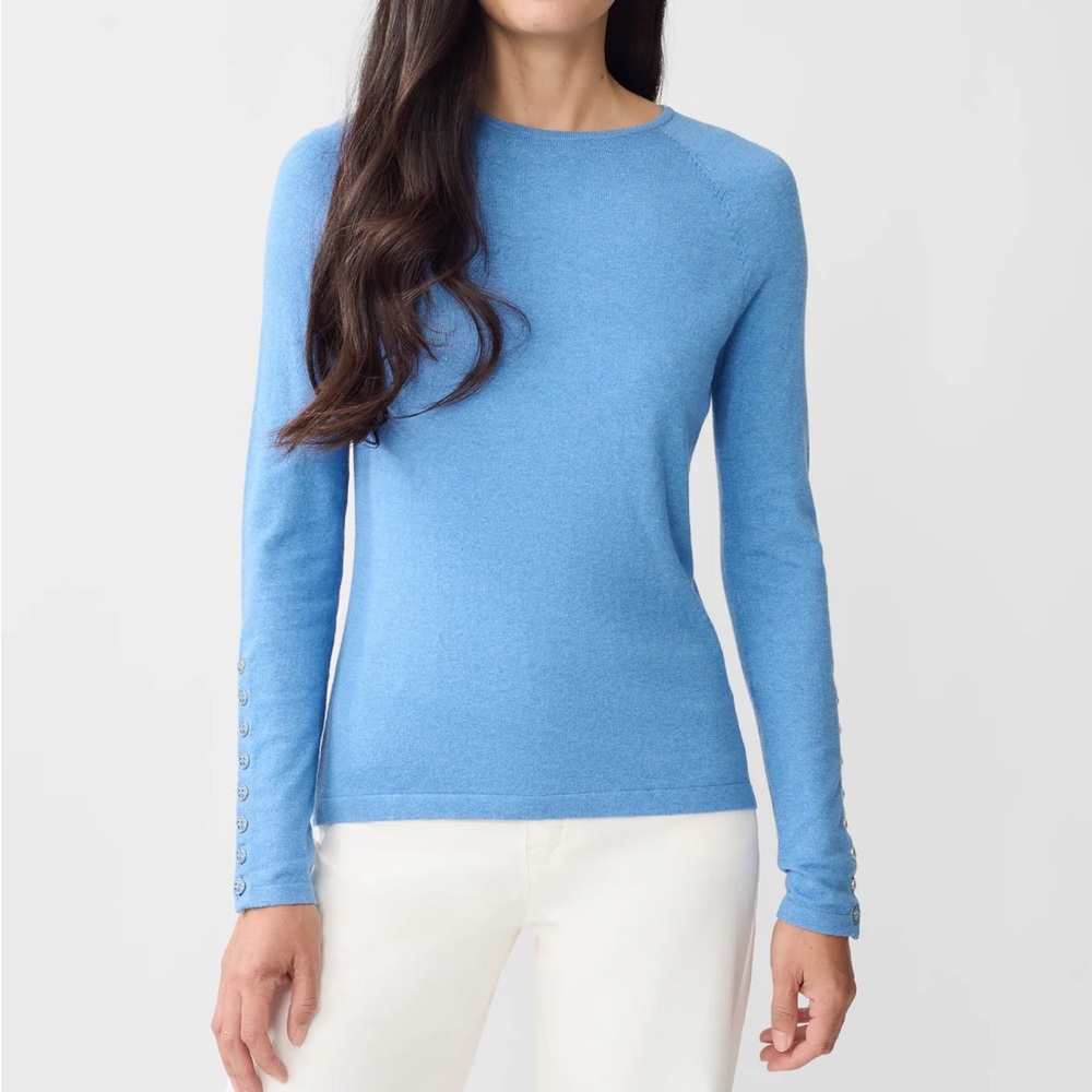 J. McLaughlin Jamey Sweater Crewneck Button-Sleeve Women XS Light Chambray Blue